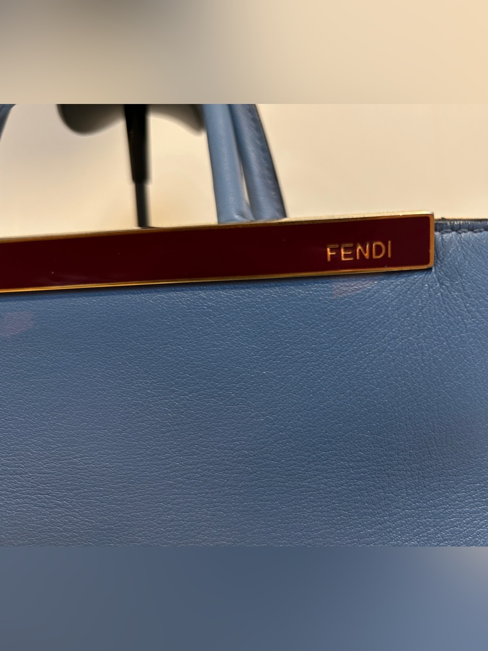 Fendi 2 Jours Blue Leather Top-Handle Tote Bag with Gold Hardware - Picture 6 of 11